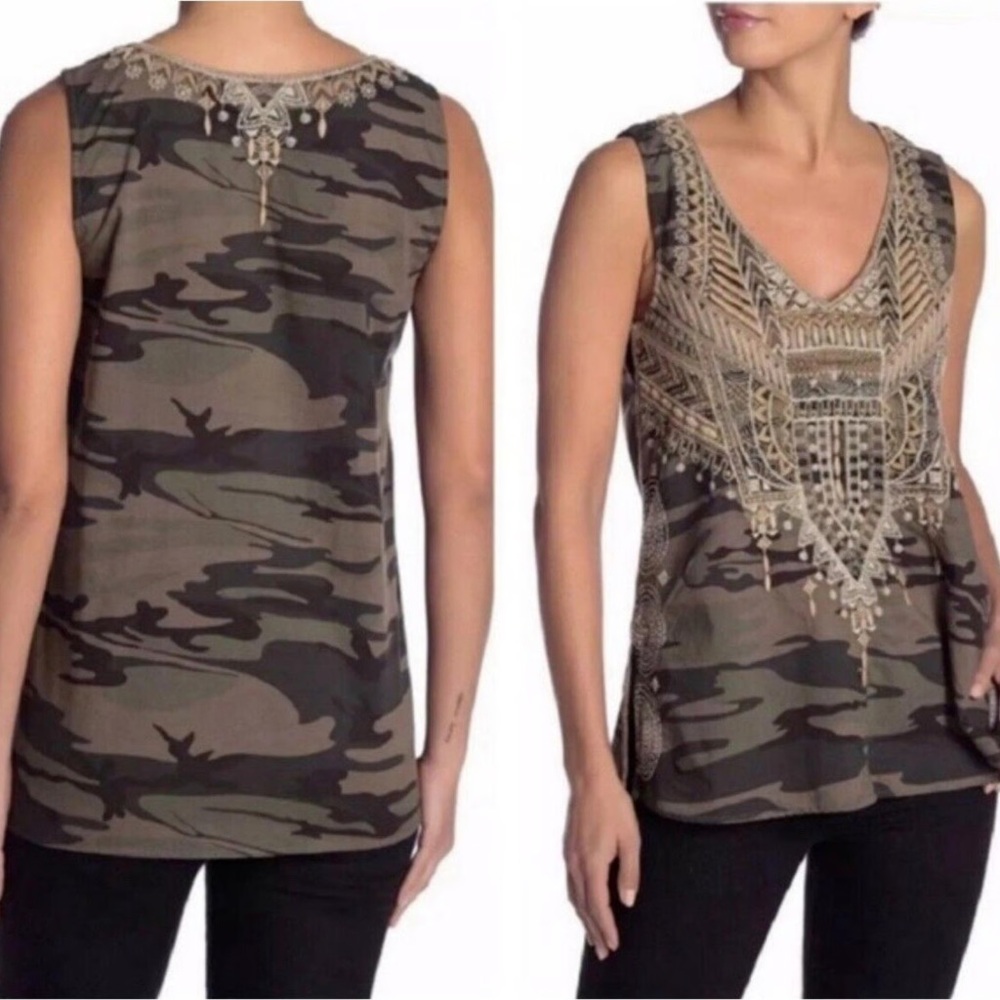 Johnny Was Terrazza Camo Print Embroidered Tank Top